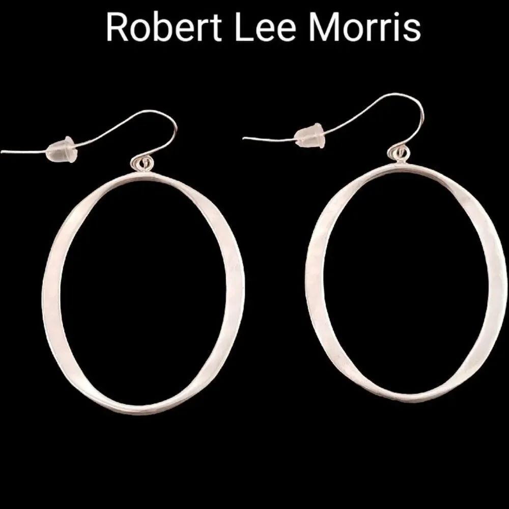 Robert Lee Morris RLM Modernist Sterling Hammered Oval Hoop Earrings